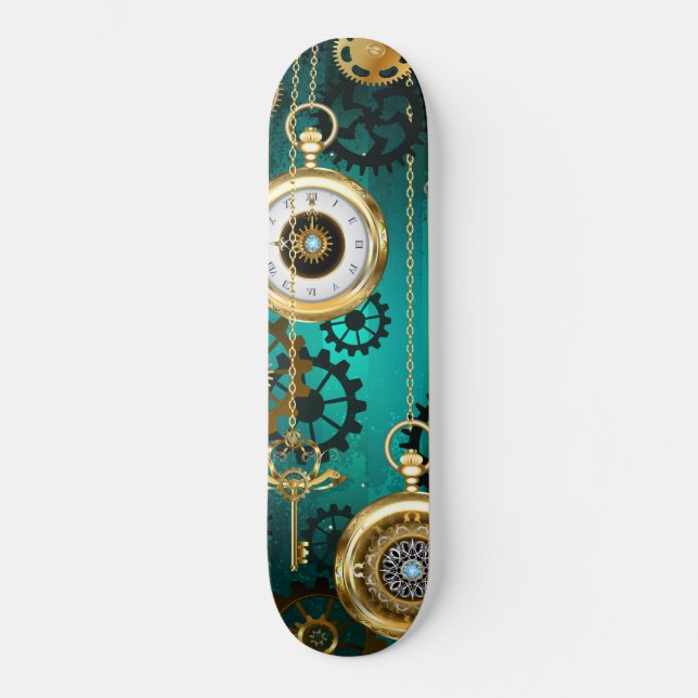 Skate Steampunk Jewelry Watch em um fundo verde (Frente)