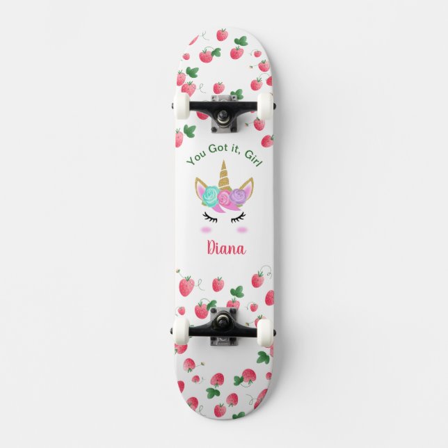 skate Strawberry Unicorn com nome (Frente)