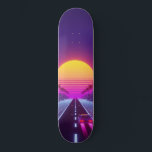 Skate Sun Chaser<br><div class="desc">​If you’re obsessed with the neon-drenched aesthetic of the 1980s, this Synthwave skateboard deck was made for you​. Whether you’re hitting the local skate park or looking for a bold piece of retro-futurist wall art, the deep purples and electric pinks pop in this piece. It’s the perfect blend of nostalgic...</div>