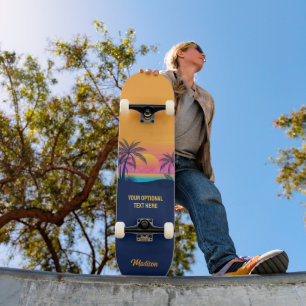 Skate Sunset da Ilha Tropical de Texto Personalizado