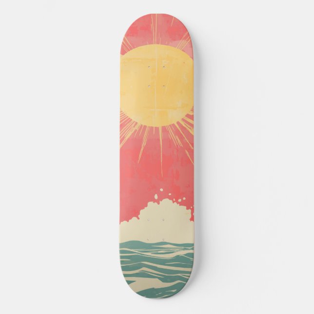 Skate Sunshine Sunrise Retro 70s Boho Amarelo Rosa (Frente)
