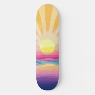 Skate Sunshine Sunset Retro 70s Boho Blue Yellow