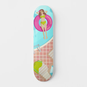 Skate Swimming pool girl in bikini summer