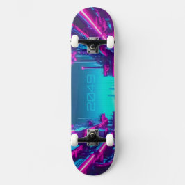 Skate Synthwave Neon City Cyberpunk Industrial