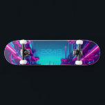 Skate Synthwave Neon City Cyberpunk Industrial<br><div class="desc">Hit the concrete jungle with unparalleled futuristic style using this incredible cyberpunk skateboard deck. The long, horizontal format of the board is the perfect canvas for this breathtaking neon cityscape. As you ride, the highly detailed industrial structures and vibrant magenta and cyan neon lights stretch across the deck, creating an...</div>