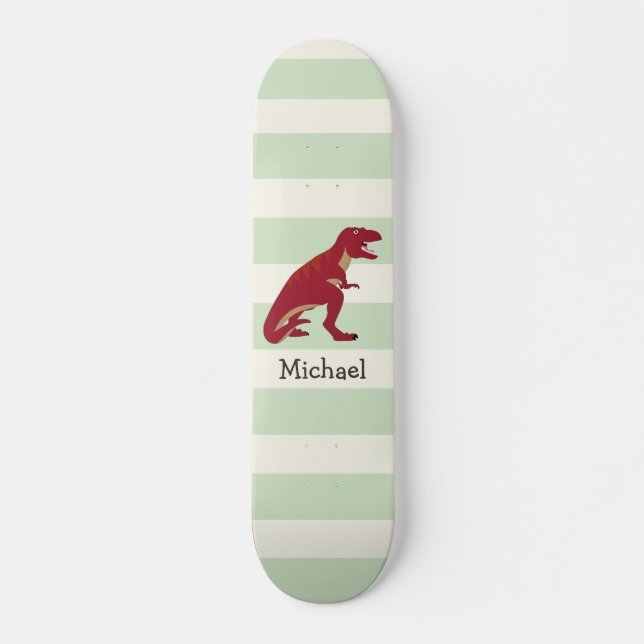 Skate T-Rex Vermelho nas faixas verdes do Pastel (Frente)