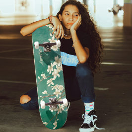Skate Tabuleiro Branco Verde-Teal Personalizado