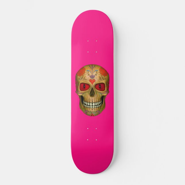 Skate Tabuleiro Cinzento Rosa Quente Zombie - Açúcar Ver (Frente)