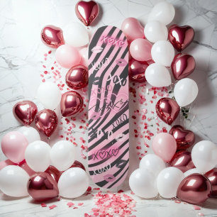 Skate Tabuleiro de Namorados XOXO preto e rosa