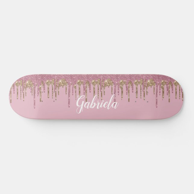 Skate Tabuleiro de rosa Glitter com Nome (Horz)