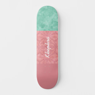 Skate Tabuleiro de Ruddy Pink Batik e Aquarela Verde