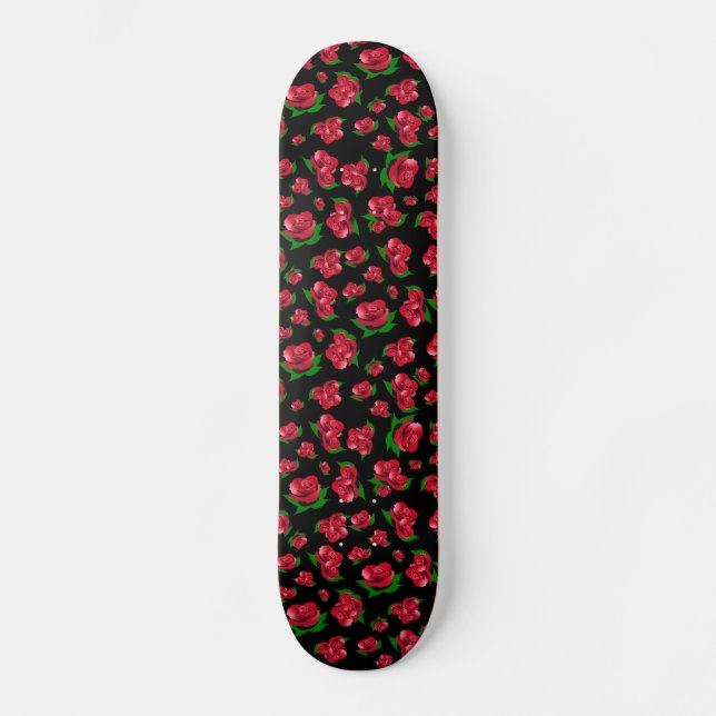 Skate Tabuleiro negro e Rosa vermelha das meninas (Frente)