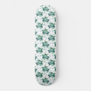 Skate tartaruga marinha padrão verde azul aquarela anima