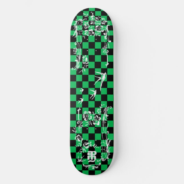 Skate Tatuagem velho Checkboard - verde & preto (Frente)
