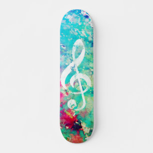 Skate Teal Blue Watercolor Paint Music Note Treble Clef
