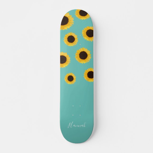Skate Teal de Girassol Moderno Personalizado (Frente)
