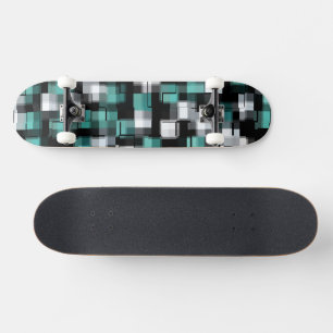 Skate Teal Green Blue Black White Trendy Plaid Pattern