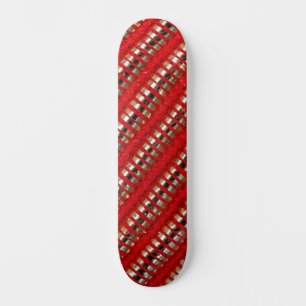 Skate Tecido de Listra Diagonal Fina Vermelha e Dourada