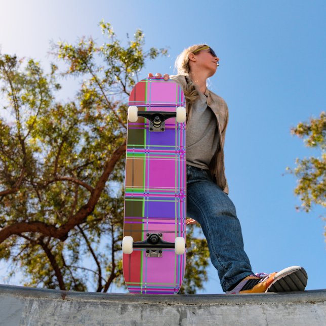 Skate Tecido Xadrez Rosa Padrão de Tecido Madras (Ao ar livre 1)