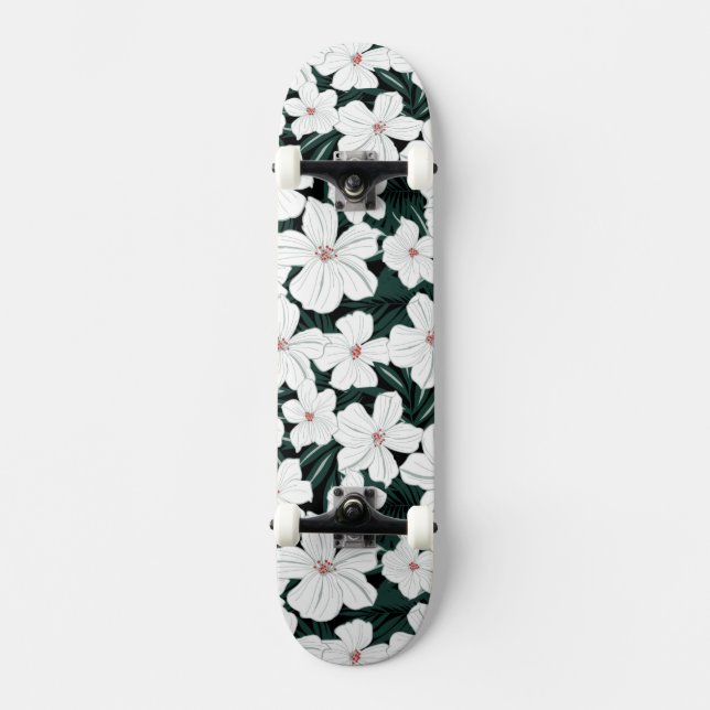 Skate Teste padrão de flores tropical branco (Frente)