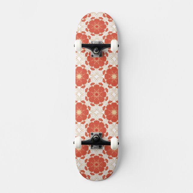 Skate Teste padrão floral vermelho e Dourado do laço (Frente)