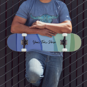 Skate Texto Personalizado Design Azul Claro Moderno Wavy