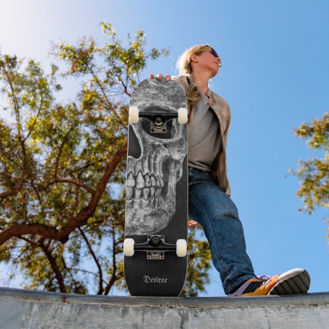 Skate Textura De Grunge Branca E Preta Metade Do Crânio  (Ao ar livre 1)