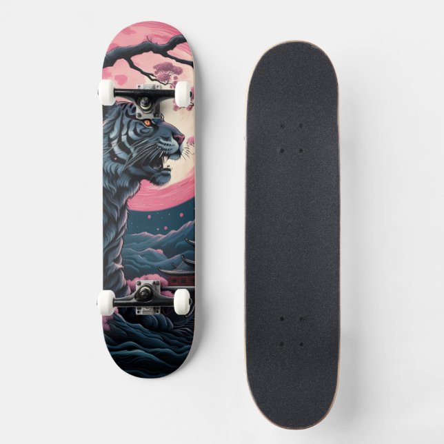 Skate Tigre Flor de Cerejeira Arte Japonês (Frente)