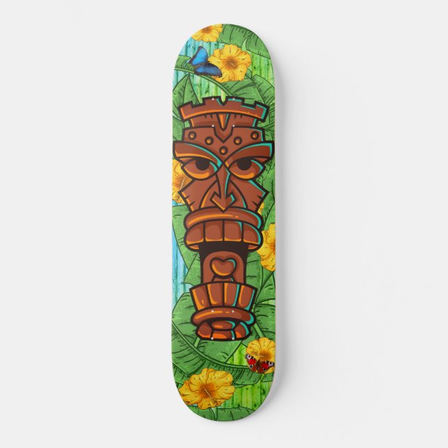 Skate Tiki Totem Polinésio Tema Banana Folha (Frente)