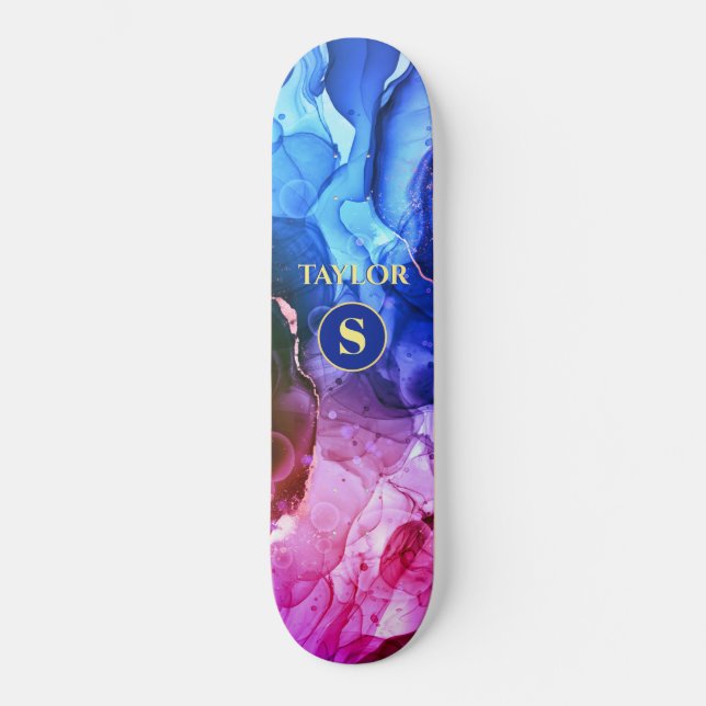 Skate Tinta Líquida Violeta Vermelha Roxa Azul, Monogram (Frente)
