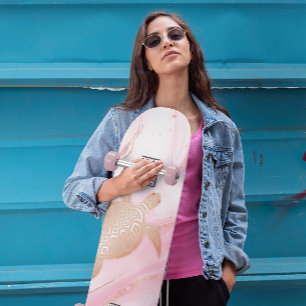 Skate Tinta rosa cor-de-rosa com tartaruga Dourada rosa 