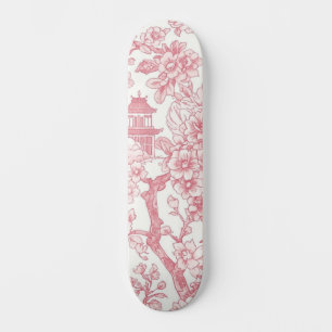 Skate Toile de Chinoiserie Rosa Dragão Flor de Cerejeira