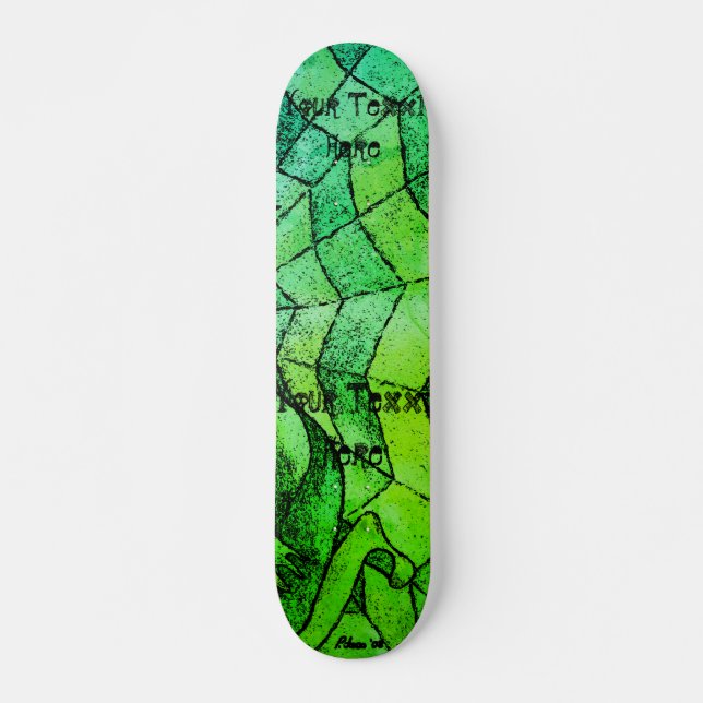 Skate tons verdes de cobweb abstrato retro-art (Frente)