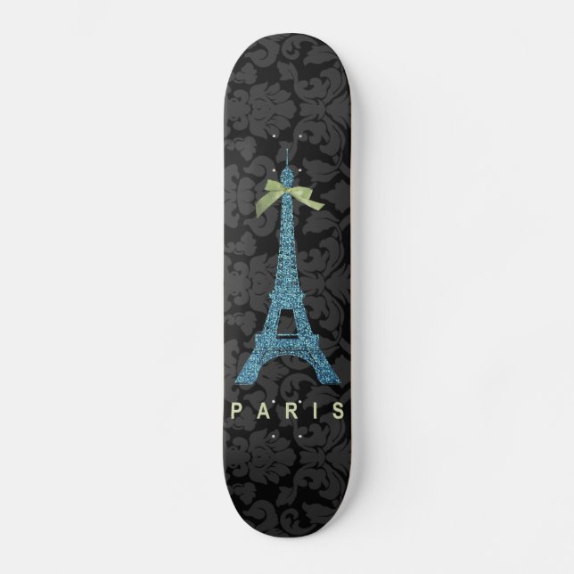 Skate Torre Eiffel Azul com brilho falso (Frente)