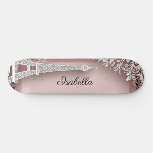 Skate Torre Eiffel Brilho Rosa Bege Vintage Parisiense