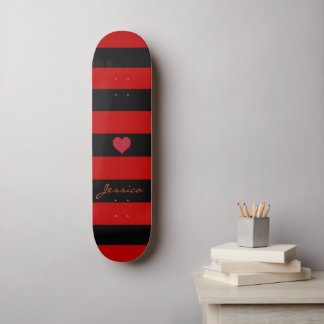 Skate Trendy Red Black Stripes Coração Personalizado