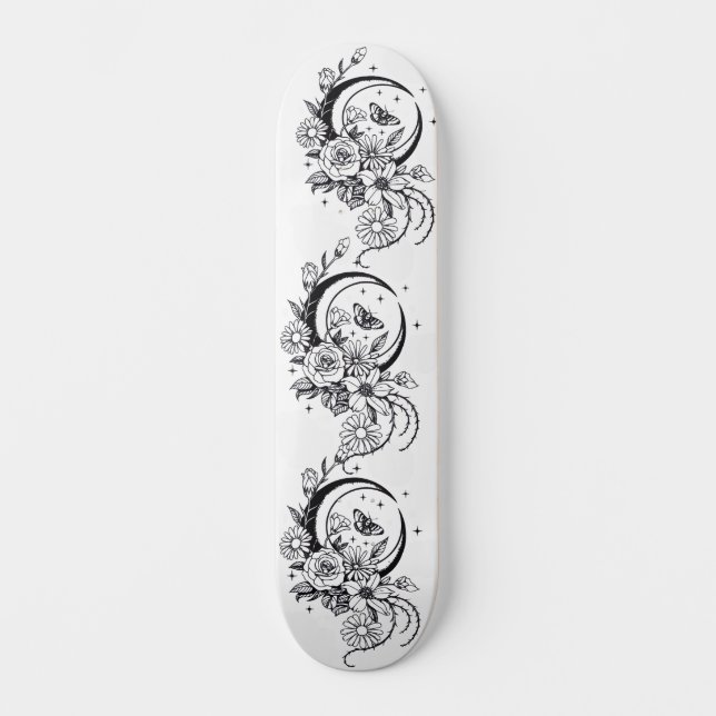 Skate Trendy Tattoo Style Floral Crescent Moon Deck (Frente)