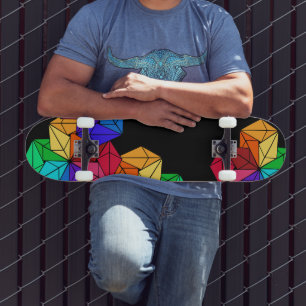 Skate Triângulos do Cubo Arco-Íris Brilhante 3D a Preto