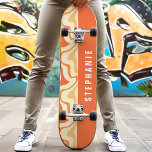 Skate Trilha amarela cor laranja retrô moderna Abstrato<br><div class="desc">Saia do skate com nosso skate de Abstrato de Marble, Retro Moderno, Laranja e Amarelo! Este design de revelação apresenta padrões giratórios em tons laranja e amarelo, inspirados na arte retrô e na abstrato moderna. Perfeito para skatistas que adoram designs únicos e artísticos, este conselho combina estilo e funcionalidade. Feito...</div>