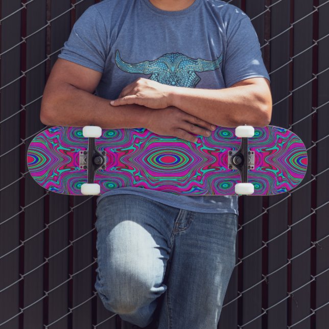 Skate Trippy Retro Magenta, Azul e Verde Abstrato (Ao ar livre 3)