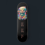 Skate *~* Troll AP89 Hippie Neon Black Initials Flower<br><div class="desc">(Pesquise o código AP89 para itens de Troll e AP88 para itens de tema medieval ) Transferência fácil para outros produtos Zazzle. Skateboard de fundo BLACK. O Hippie NEON é o pop Personalizar / Personalizar suas INICIAIS / MONOGRAM. Engraçado, Troll de Cabelo Longo. Ótima cor de neon RAINBOW. Este é...</div>