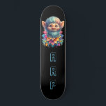 Skate *~* Troll de barba AP89 Iniciais Neon Rainbow Flor<br><div class="desc">(Pesquise o código AP89 para itens de Troll e AP88 para itens de tema medieval ) Transferência fácil para outros produtos Zazzle. Skateboard de fundo BLACK. O brilhante e feliz Neon Rainbow colorido apenas pop as imagens e LETRAS do TROLL. Personalize / Personalize suas INICIAIS / MONOGRAM. Cuta engraçada e...</div>