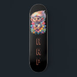 Skate *~* Troll doce AP89 Flor de Iniciais Neon Black<br><div class="desc">(Pesquise o código AP89 para itens de Troll e AP88 para itens de tema medieval ) Transferência fácil para outros produtos Zazzle. Skateboard de fundo BLACK. O NEON colorido apenas pop as imagens e LETRAS do TROLL. Personalize / Personalize suas INICIAIS / MONOGRAM. Cuta engraçada e engraçada Troll de cabelo...</div>
