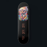 Skate *~* Troll doce AP89 Flor de Iniciais Neon Black<br><div class="desc">(Pesquise o código AP89 para itens de Troll e AP88 para itens de tema medieval ) Transferência fácil para outros produtos Zazzle. Skateboard de fundo BLACK. O NEON colorido apenas pop as imagens e LETRAS do TROLL. Personalize / Personalize suas INICIAIS / MONOGRAM. Cuta engraçada e engraçada Troll de cabelo...</div>