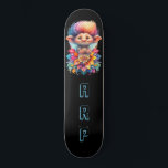 Skate *~* Troll Doce AP89 Iniciais Neon Rainbow Flor<br><div class="desc">(Pesquise o código AP89 para itens de Troll e AP88 para itens de tema medieval ) Transferência fácil para outros produtos Zazzle. Skateboard de fundo BLACK. O Neon Rainbow colorido apenas pop as imagens e LETRAS do TROLL. Personalize / Personalize suas INICIAIS / MONOGRAM. Cuta engraçada e engraçada Troll de...</div>