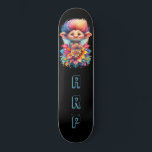 Skate *~* Troll Doce AP89 Iniciais Neon Rainbow Flor<br><div class="desc">(Pesquise o código AP89 para itens de Troll e AP88 para itens de tema medieval ) Transferência fácil para outros produtos Zazzle. Skateboard de fundo BLACK. O Neon Rainbow colorido apenas pop as imagens e LETRAS do TROLL. Personalize / Personalize suas INICIAIS / MONOGRAM. Cuta engraçada e engraçada Troll de...</div>