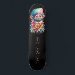Skate *~* Troll Floral Sweet AP89 Iniciais Neon Rainbow<br><div class="desc">(Pesquise o código AP89 para itens de Troll e AP88 para itens de tema medieval ) Transferência fácil para outros produtos Zazzle. Skateboard de fundo BLACK. O brilhante Neon Rainbow colorido apenas pop as imagens e LETRAS do TROLL. Personalize / Personalize suas INICIAIS / MONOGRAM. Cuta engraçada e engraçada Troll...</div>