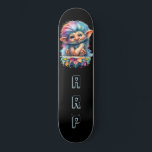 Skate *~* Troll Neon Hair Arco-Íris AP89 Inicial<br><div class="desc">(Pesquise o código AP89 para itens de Troll e AP88 para itens de tema medieval ) Transferência fácil para outros produtos Zazzle. Skateboard de fundo BLACK. O brilhante e feliz Neon Rainbow colorido apenas pop as imagens e LETRAS do TROLL. Personalize / Personalize suas INICIAIS / MONOGRAM. Um Troll de...</div>