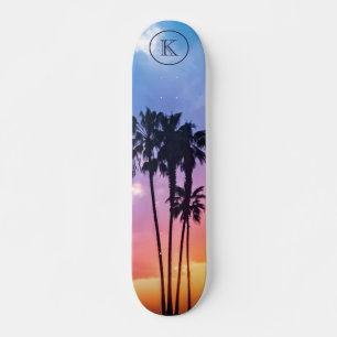 Skate Tropical Rainbow Color Palm Tree Sunset Monograma