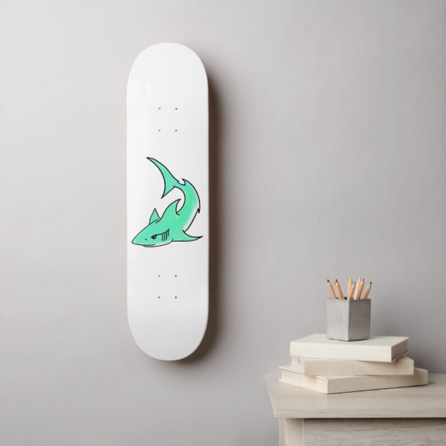 Skate tubarão sorridente desenho animado azul verde ocea (Arte de parede)